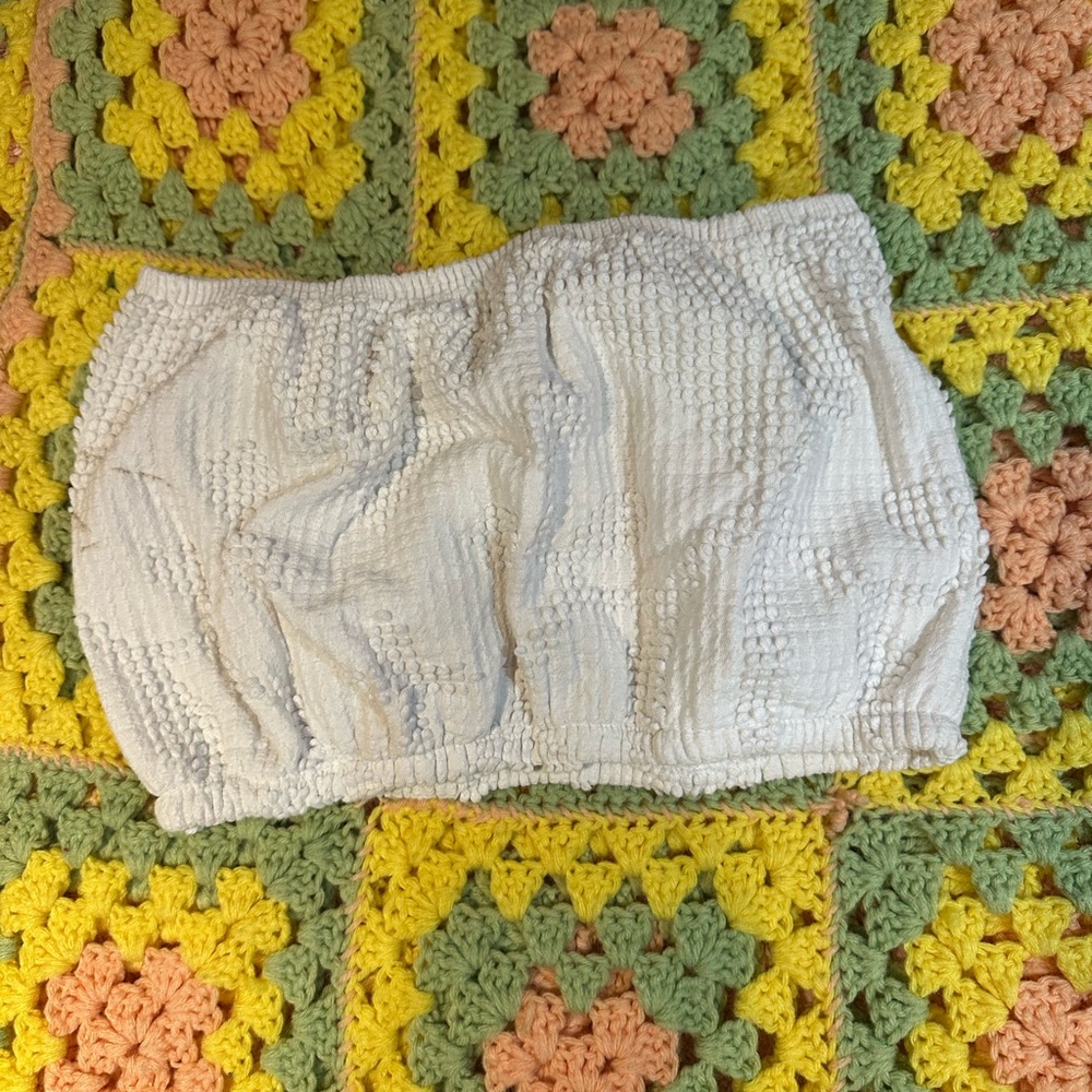 White Bandeau with Soft Waffle-Knit Texture